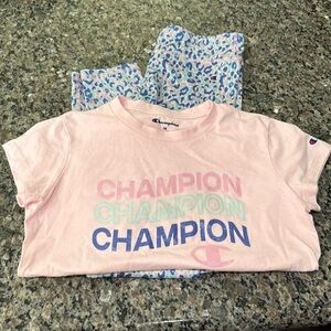 Girls Champion pink shirt and matching cheetah pants size 14